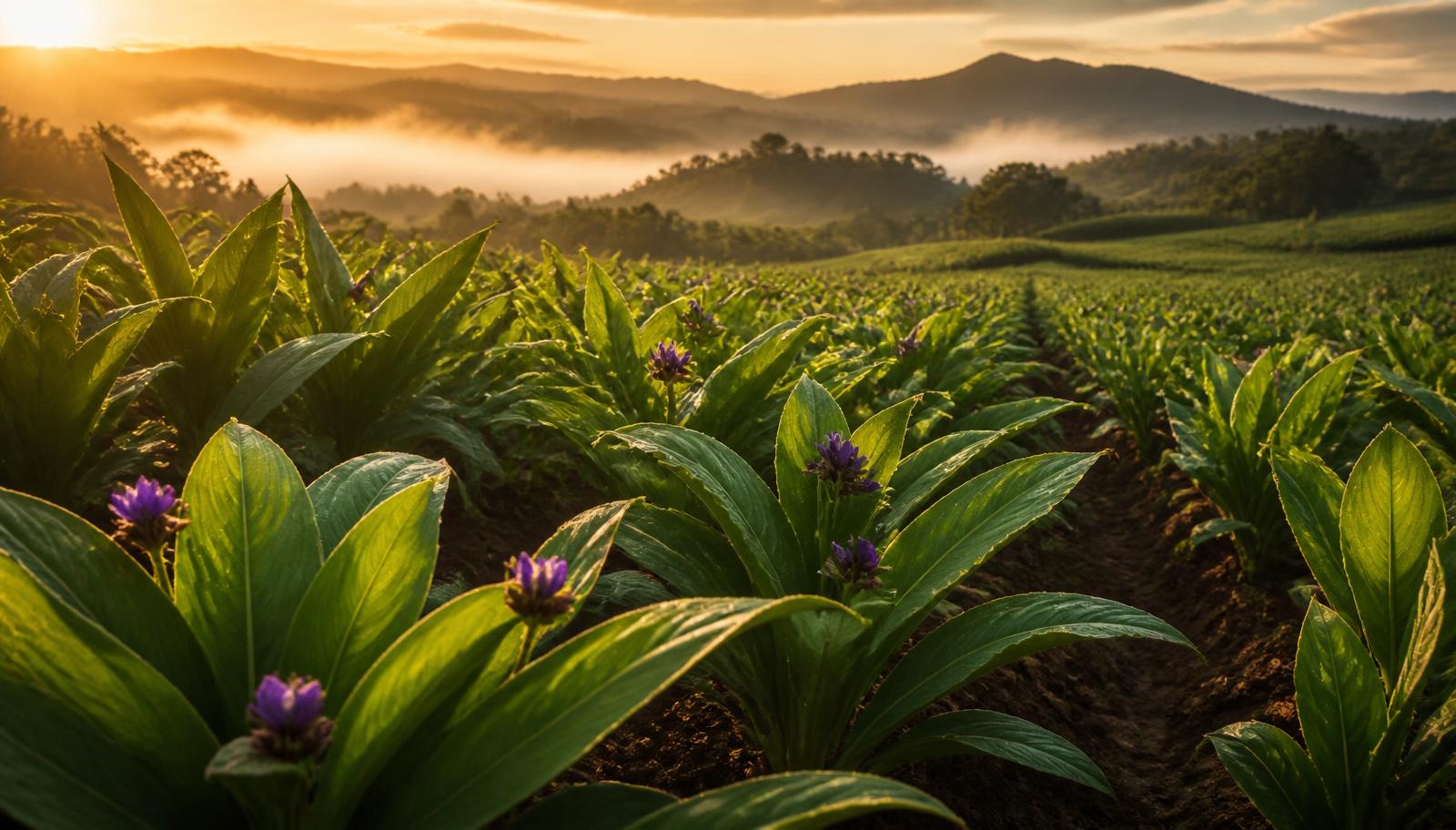 Black ginger plantation at sunrise